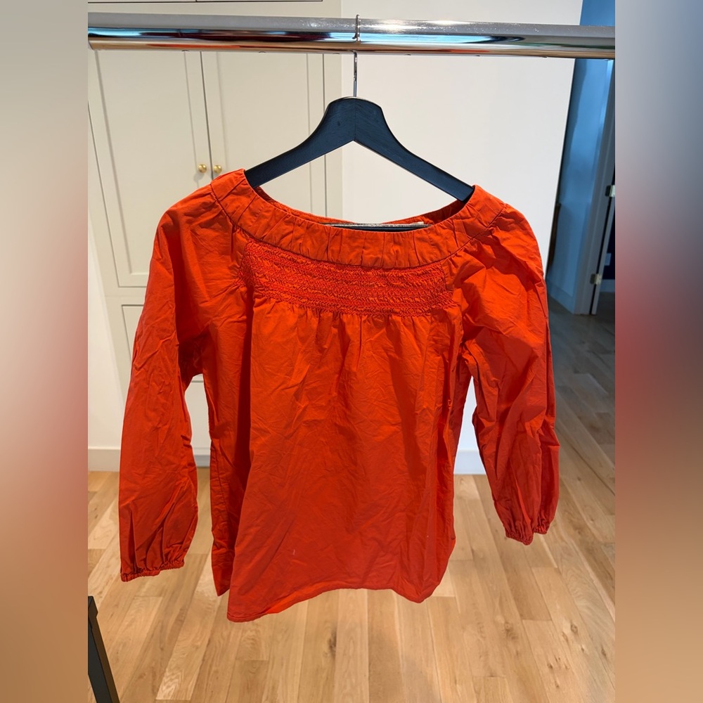 100% Cotton Maeve Bright Orange Smocked Peasant Top
